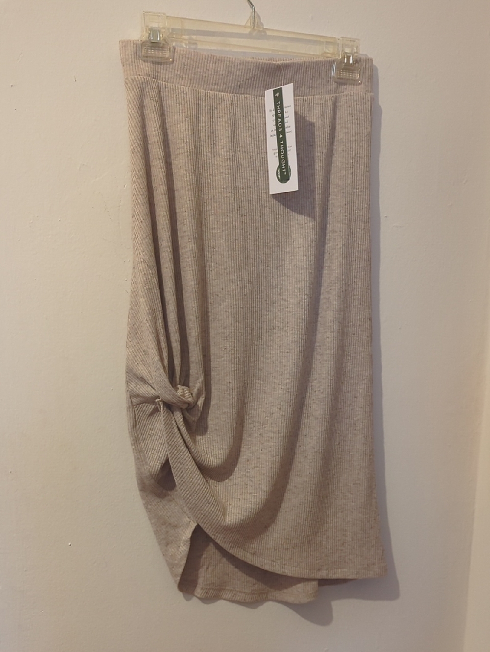 Ribbed Knit Midi Skirt with Side Knot -size S
